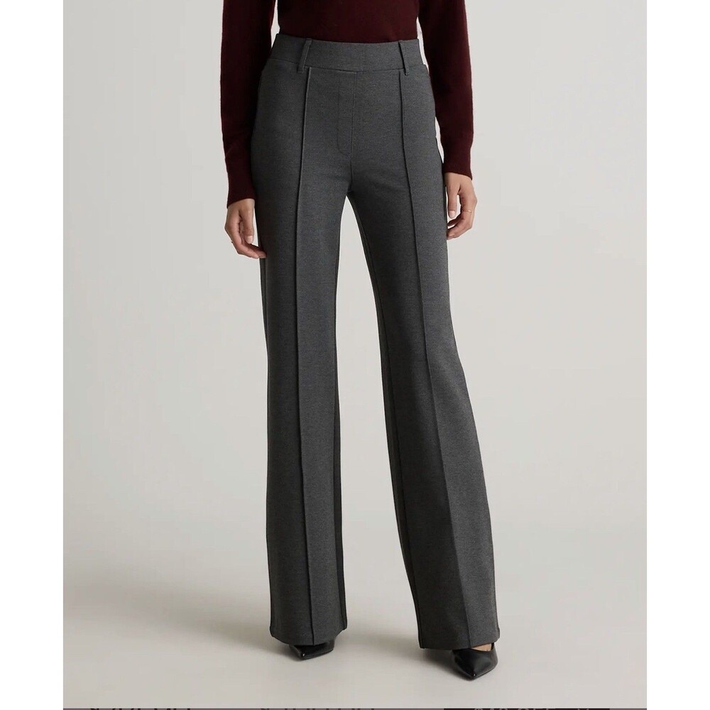 Quince Ultra-Stretch Ponte Flare Leg Pants Charcoal Grey Size XS Pintuck Seam